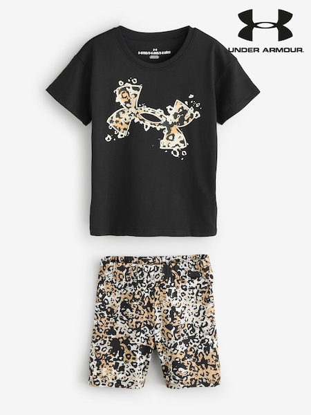 Under Armour Black/Animal Animal Print T-Shirt and Bike Shorts Set (W55052) | £32