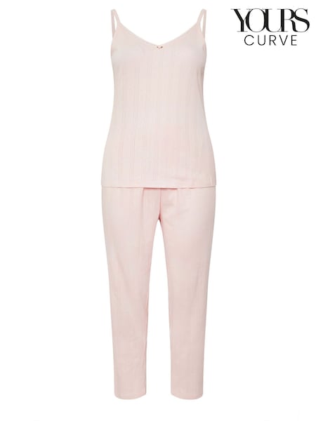 Yours Curve Pink Pointelle Cami Wide Leg Pant 100% Cotton Pyjamas Set (W55113) | £29