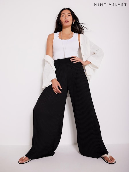 Mint Velvet Black Plisse Wide Leg Trousers (W55118) | £59