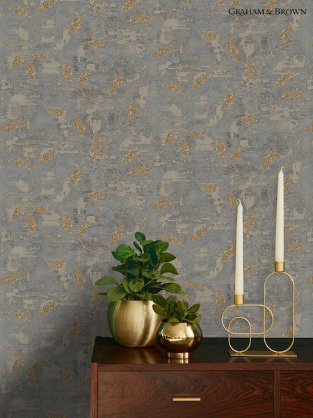 Graham & Brown Steel or Gold Boutique Ornamental Leaf Heavy Weight Vinyl 10M Wallpaper (W55156) | £30
