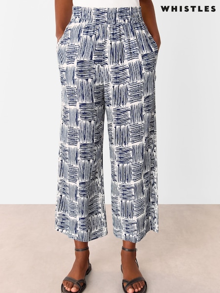 Whistles Blue Hatch Squares Cropped Trousers (W55186) | £99