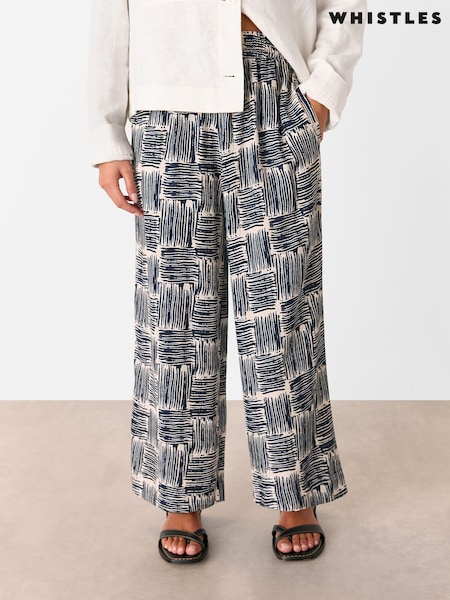 Whistles Blue Petite Hatch Squares Cropped Trousers (W55189) | £99