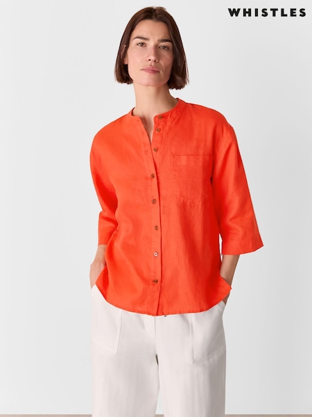 Whistles Red Linen Grandad Collar 100% Linen Shirt (W55194) | £89