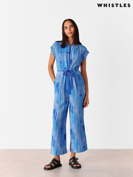 Whistles Blue Stripe Print Zip Jumpsuit (W55204) | £139