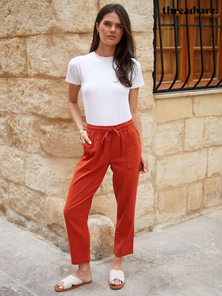 Threadbare Orange Regular Fit Linen Blend Tapered Trousers (W55226) | £26