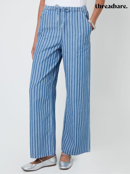 Threadbare Blue Striped Baggy Leg Denim Trousers (W55235) | £40