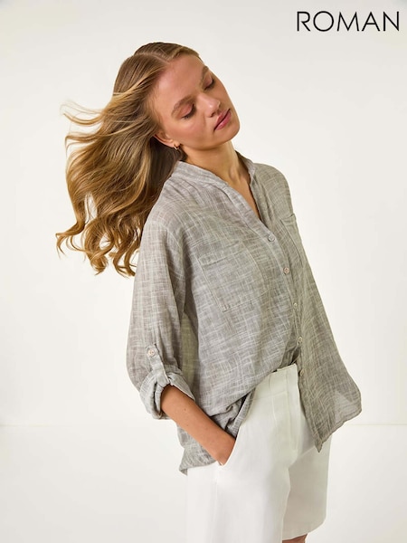 Roman Grey 100% Cotton Button Through Shirt (W55255) | £0