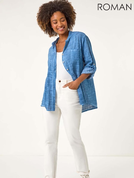 Roman Blue 100% Cotton Button Through Shirt (W55263) | £42