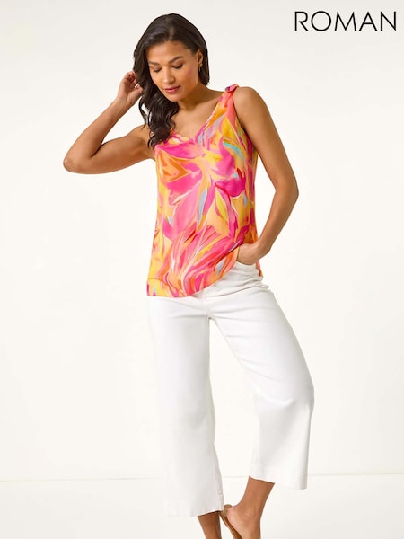 Roman Pink Abstract Print V-Neck Camisole Top (W55277) | £32
