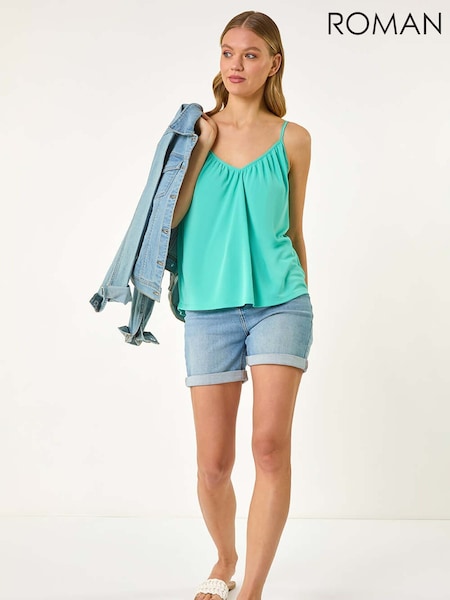 Roman Blue Gathered V-Neck Stretch Vest Top (W55281) | £32