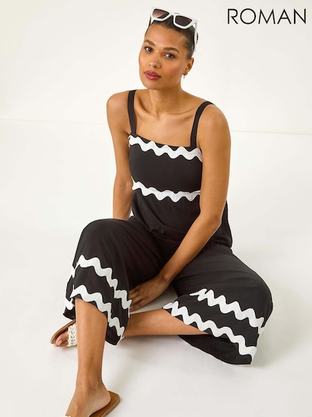 Roman Black Ric Rac Strap Detail Jumpsuit (W55287) | £48