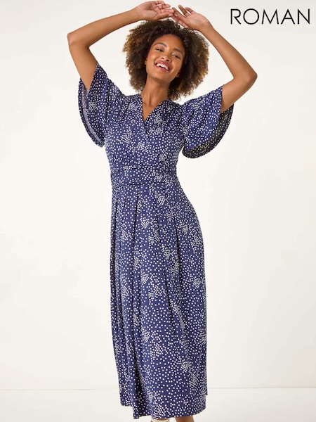 Roman Blue Spot Print Wrap Midi Dress (W55289) | £50