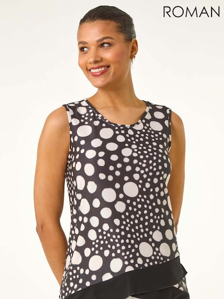 Roman Black Spotted Print Asymmetric Vest Top (W55294) | £32