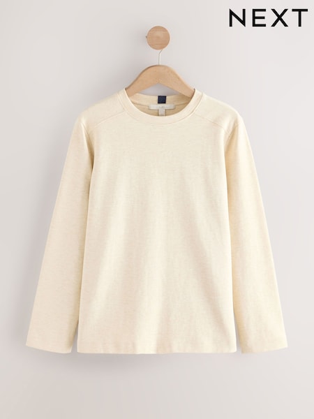 Oatmeal Long Sleeve Heavyweight Crew Neck T-Shirt (W55333) | £19
