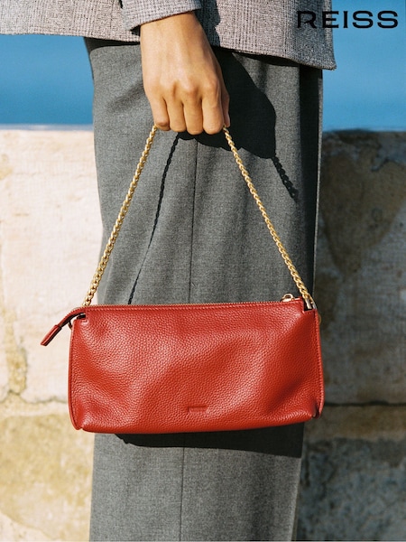 Reiss Red Muriel Leather Double-Pouch Crossbody Bag (W55371) | £170
