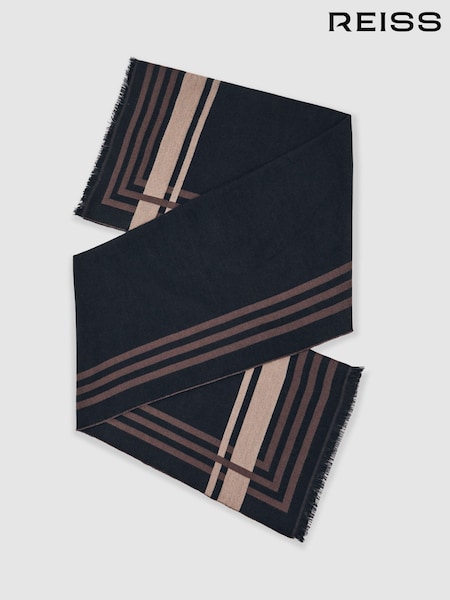 Reiss Navy Camila Border Stripe Fringed Scarf (W55377) | £68