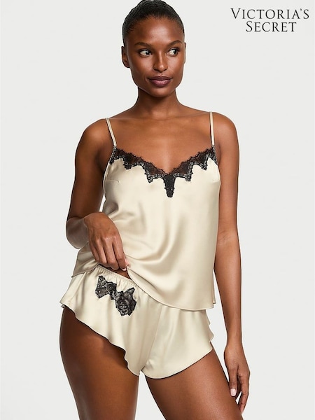 Victoria's Secret Cream Satin Lace Trim Cami Set (W55409) | £59