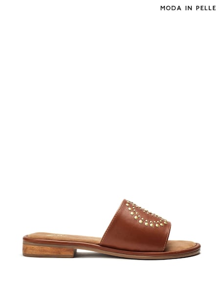 Moda in Pelle Animal Print Ferula Flat Studded Mules (W55422) | £69