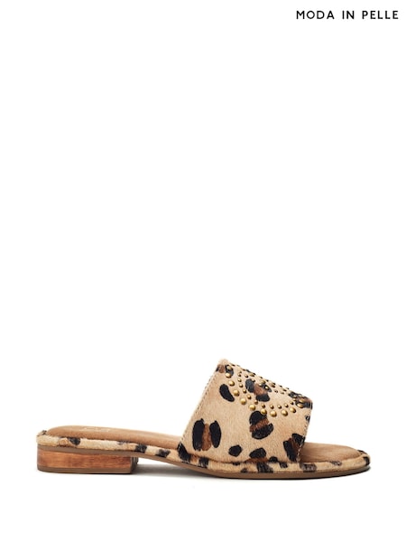 Moda in Pelle Animal Print Ferula Flat Studded Mules (W55424) | £69