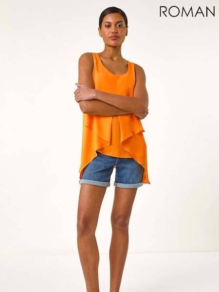 Roman Orange Asymmetric Sleeveless Vest Top (W55437) | £32