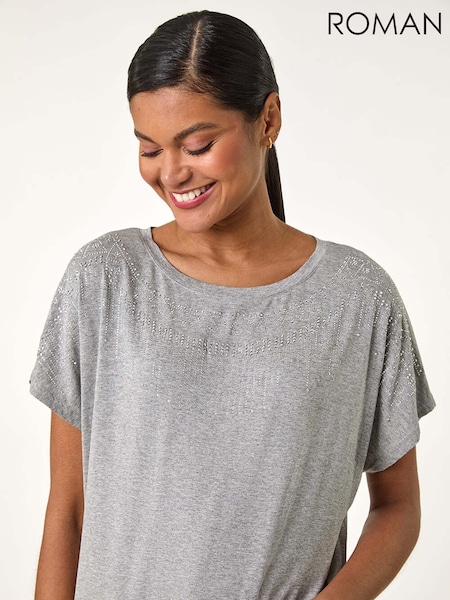 Roman Grey Hotfix Embellished Stretch T-Shirt (W55440) | £32