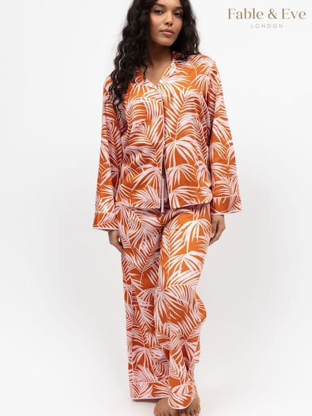 Fable and Eve Orange Wide Leg Long Sleeve Pyjamas Set (W55506) | £85
