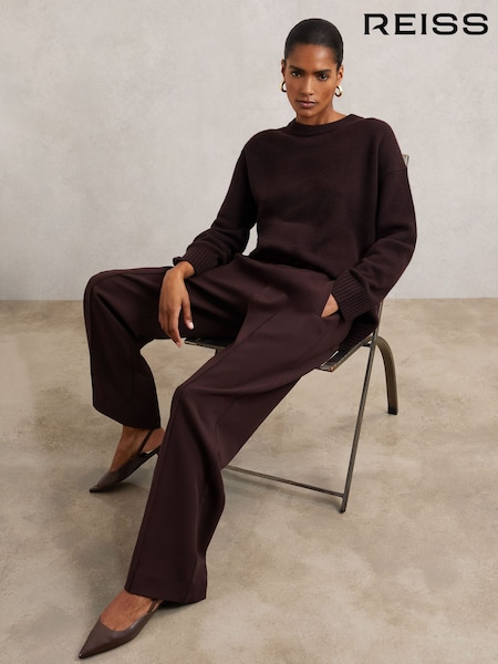 Reiss Burgundy Robyn Petite Wide Leg Elasticated Waist Trousers (W55522) | £130