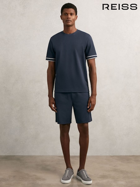 Reiss Navy Angus Textured Drawstring Shorts (W55537) | £78