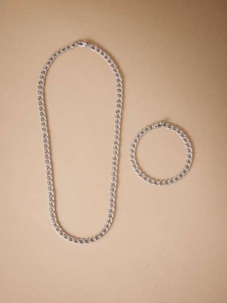 DCK Mens Silver Tone Stainless Steel Necklace And Bracelet Gift Box (W55544) | £45