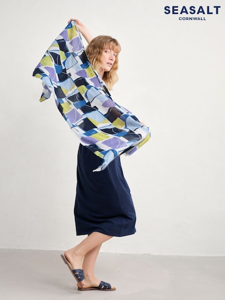 Seasalt Cornwall Blue May Garland Printed Scarf (W55626) | £30