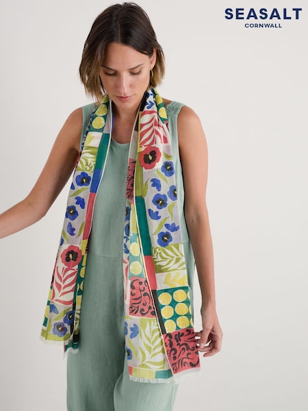 Seasalt Cornwall Light Blue May Garland Printed Scarf (W55635) | £30