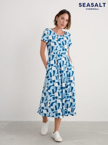 Seasalt Cornwall Blue Tall Veronica Short Sleeve Midi Dress (W55640) | £66