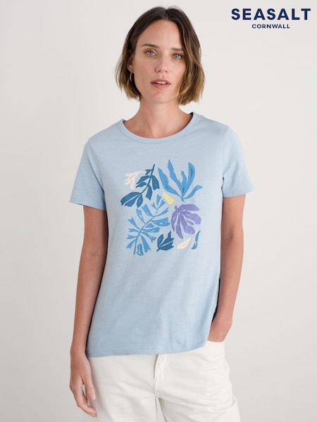 Seasalt Cornwall Blue Printing Ink 100% Cotton T-Shirt (W55647) | £28