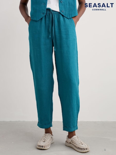 Seasalt Cornwall Blue Dipping Sun 100% Linen Trousers (W55655) | £76
