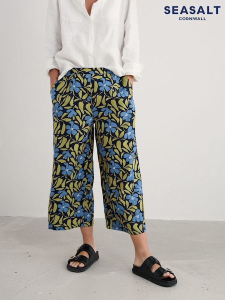 Seasalt Cornwall Blue Petite Peaceful Haven 100% Linen Culottes (W55660) | £76