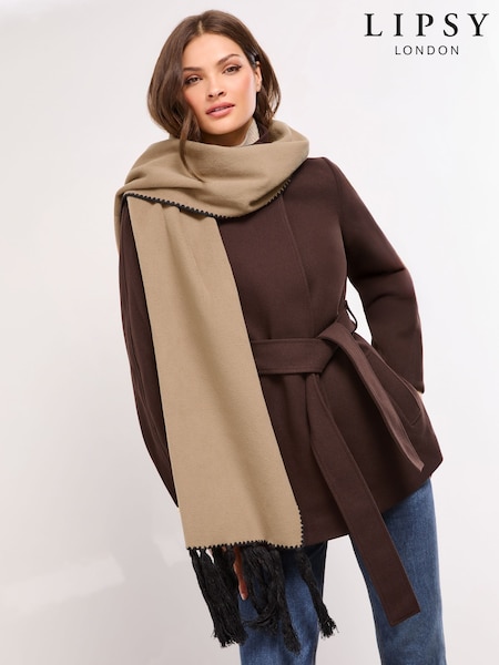 Lipsy Mocha Brown Whipstitch Tassel Brushed Scarf (W55661) | £24