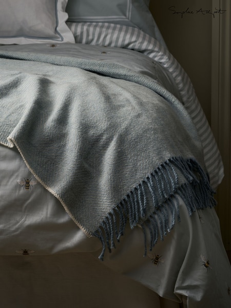 Sophie Allport Duck Egg Herringbone Wool Throw (W55712) | £85