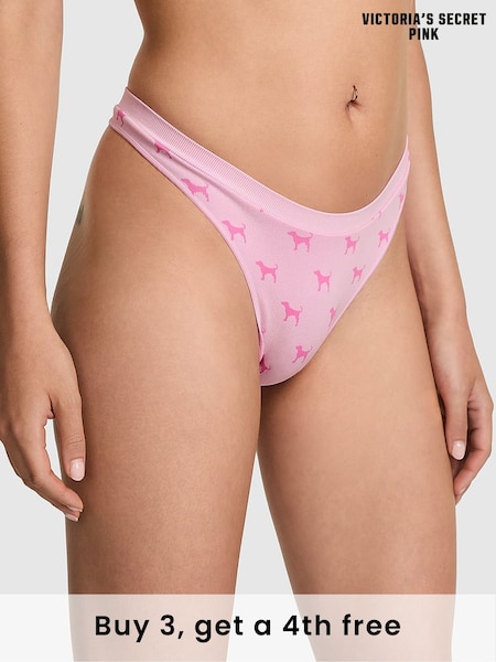 Victoria's Secret PINK Pink Dog Print Thong Seamless Scoop Thong Knickers (W55730) | £9