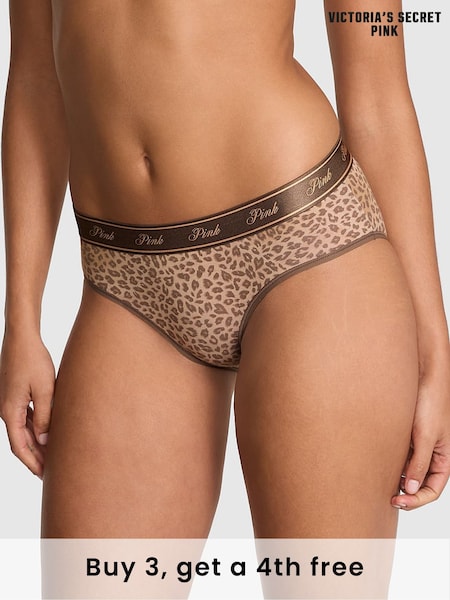 Victoria's Secret PINK Brown Leopard Print Hipster Cotton Logo Knickers (W55740) | £9