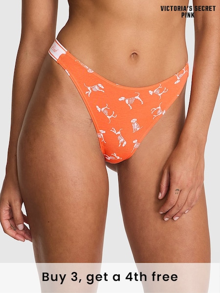 Victoria's Secret PINK Black Skeleton Dog Print Thong Cotton Logo Knickers (W55741) | £9
