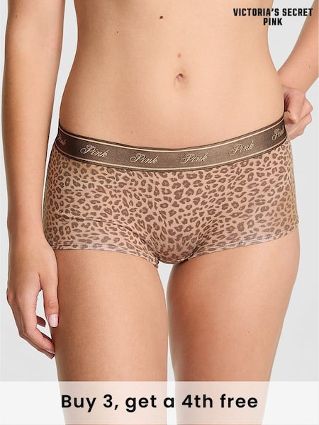 Victoria's Secret PINK Brown Leopard Print High Waist Cotton Logo Knickers (W55744) | £9