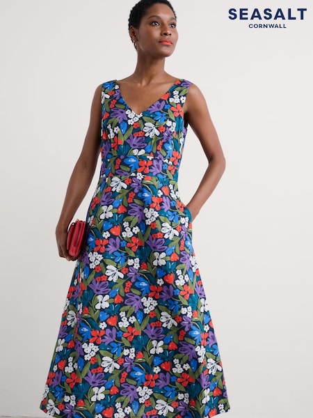 Seasalt Cornwall Red Beyond Sleeveless V-Neck 100% Cotton Dress (W55761) | £76