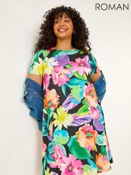 Roman Multi Curve Leaf Print Pocket Dress (W55791) | £45