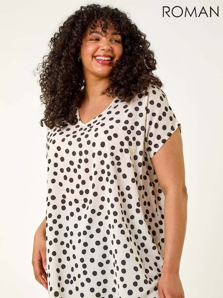 Roman Black Curve Spot Print Cocoon Stretch T-Shirt (W55793) | £40