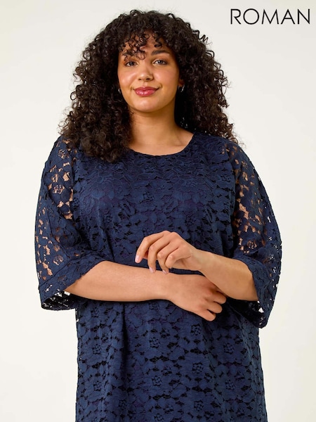 Roman Blue Curve Lace Front Stretch Blouse (W55798) | £42