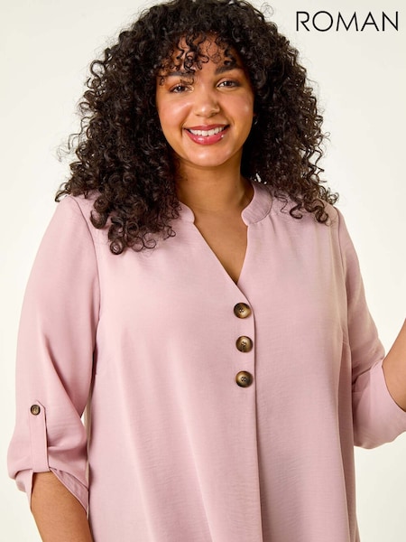 Roman Pink Curve Textured Buttoned Tunic Top (W55799) | £0