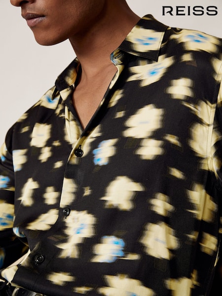 Reiss Black Petal Abstract Floral-Print Shirt (W55809) | £120