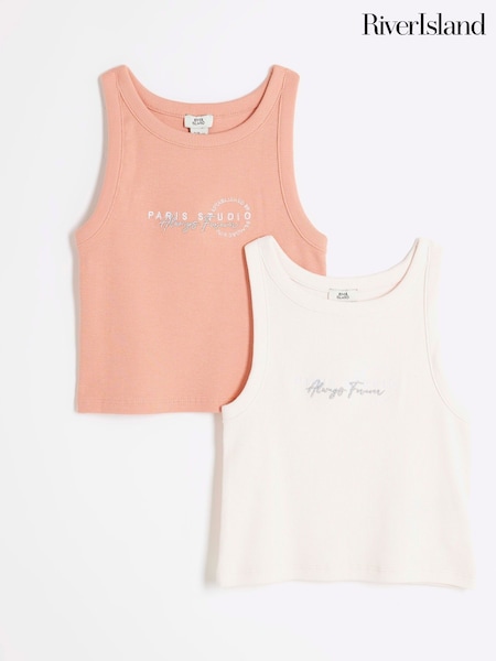 River Island Pink Girls Tank Tops 2 Pack (W55896) | £16