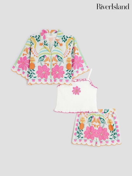 River Island Pink Girls Resort 100% Cotton Shirt and Shorts Set 3 Pack (W55902) | £36