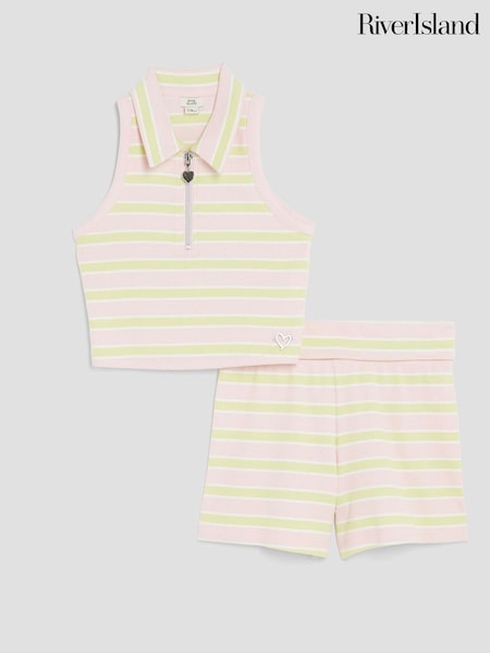 River Island Pink Girls Stripe Shorts Set (W55905) | £20